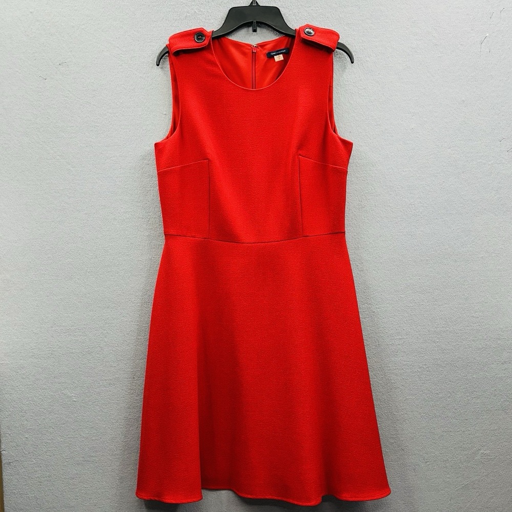 EUC Tommy Hilfiger Career Dress Size 12 Red Fit and Flare Fully Lined Back Zip